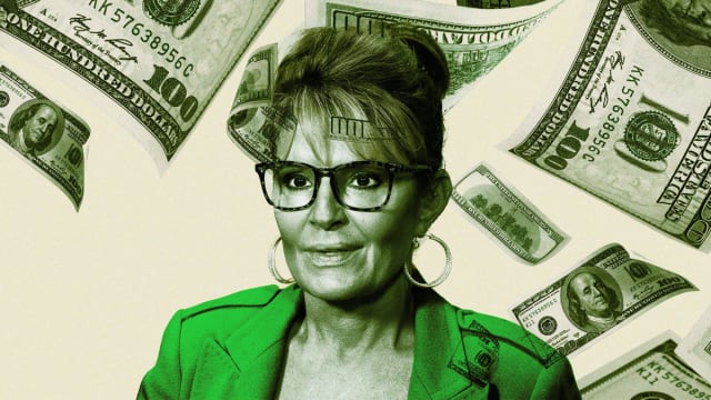 A photo including Sarah Palin and floating Money