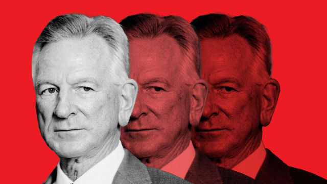 A photo illustration shows a close up of three Tommy Tuberville’s, one in dark red, one in light red, and one in black and white