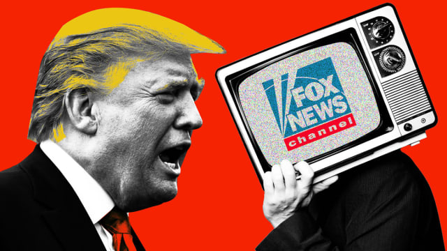 An illustration including former U.S President Donald Trump and a Television set with the Fox News logo