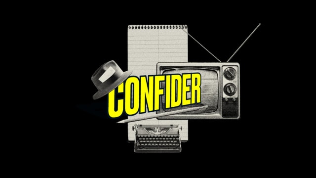 Confider logo illustrated over black background.