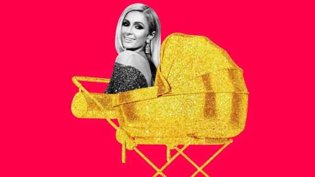 An illustration that includes photos of Paris Hilton and a Golden Stroller
