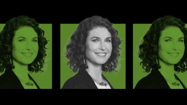 Three repeating images of Elizabeth Koch smiling