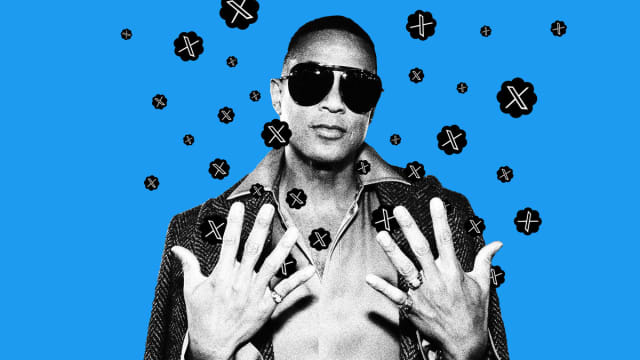 Photo illustration of Don Lemon with Twitter X logos coming up from his hands