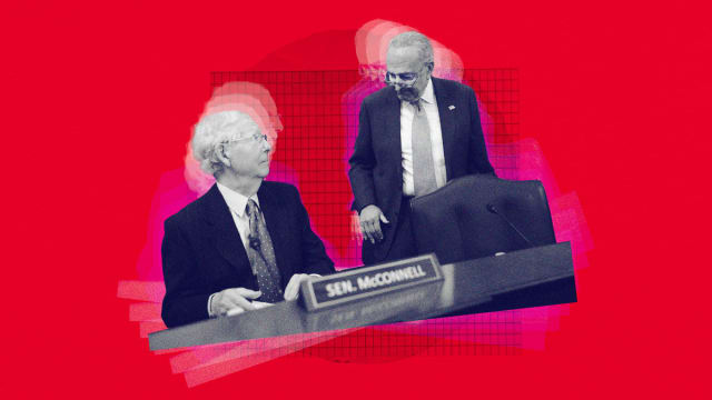 A photo illustration showing McConnell and Schumer.
