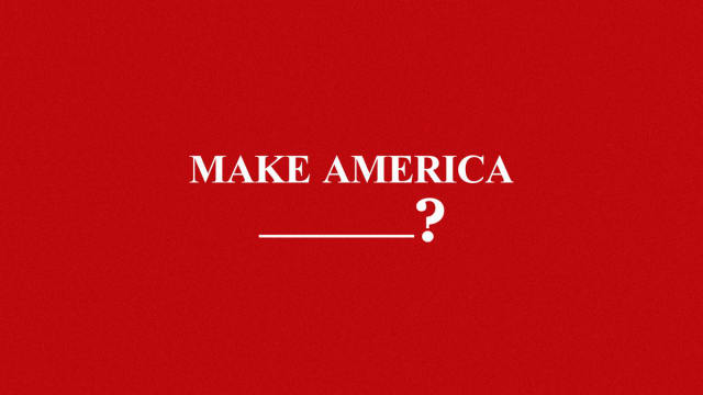 An illustration including a photo of part of the MAGA slogan.