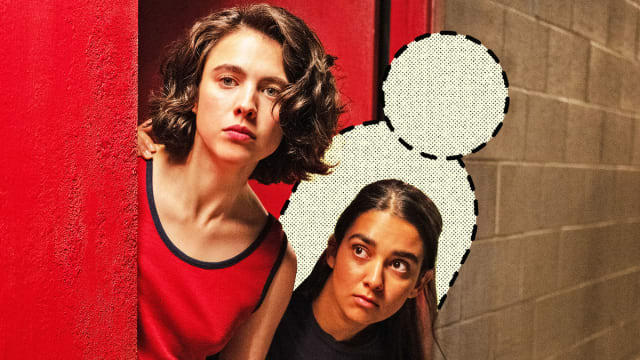 A photo illustration of Margaret Qualley, Geraldine Viswanathan and a cut out of a mystery person