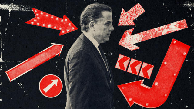 Photo illustration of Hunter Biden with red arrows pointing to him