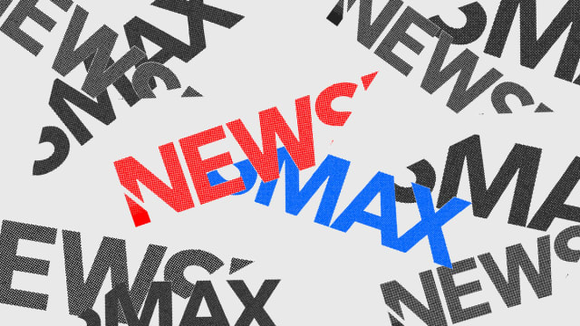 A photo illustration of the logo of Newsmax.