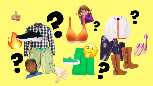 A smattering of various clothes with emojis over them