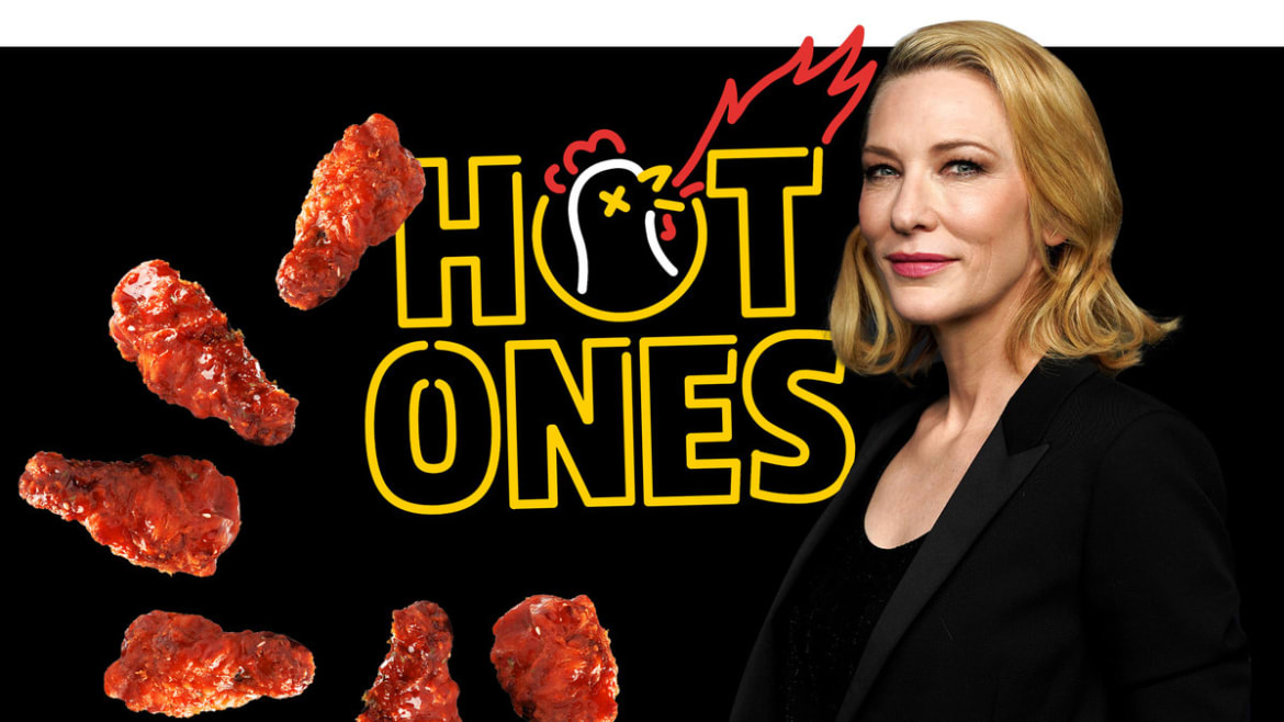 Cate Blanchett Burps, Shrieks, and Denounces Leaf Blowers on Hot Ones