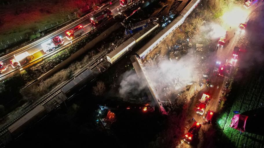 The scene of a train crash in Greece.