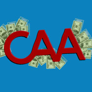 The CAA logo illustrated over money.