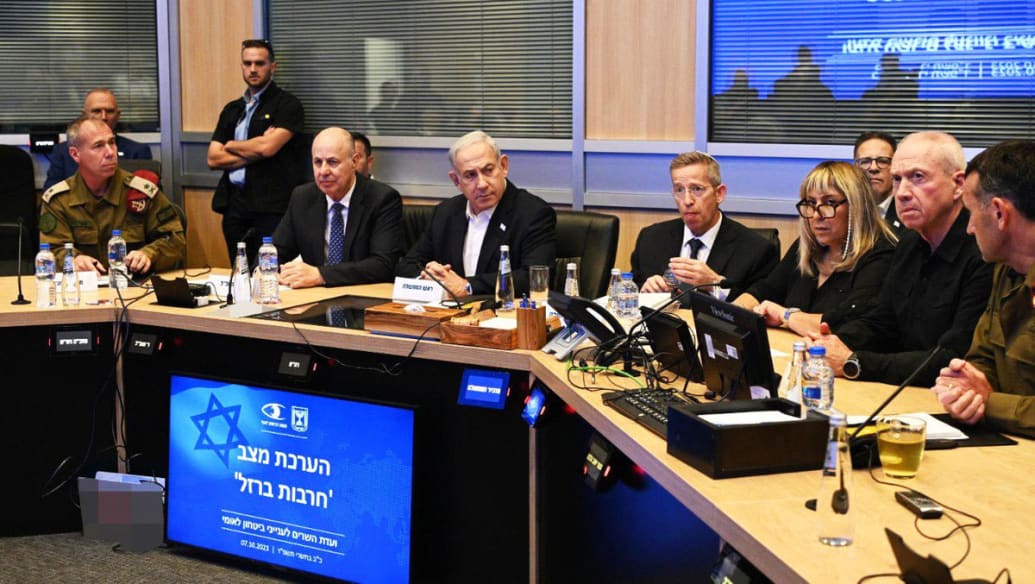 Israeli Prime Minister Benjamin Netanyahu (3rd L) holds a meeting with security cabinet in Tel Aviv, Israel.