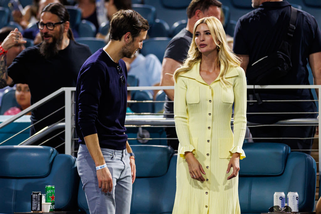 Ivanka Trump and her husband Jared Kushner watch Grigor Dimitrov of Bulgaria play against Carlos Alcaraz of Spain in the quarterfinals of the Miami Open.