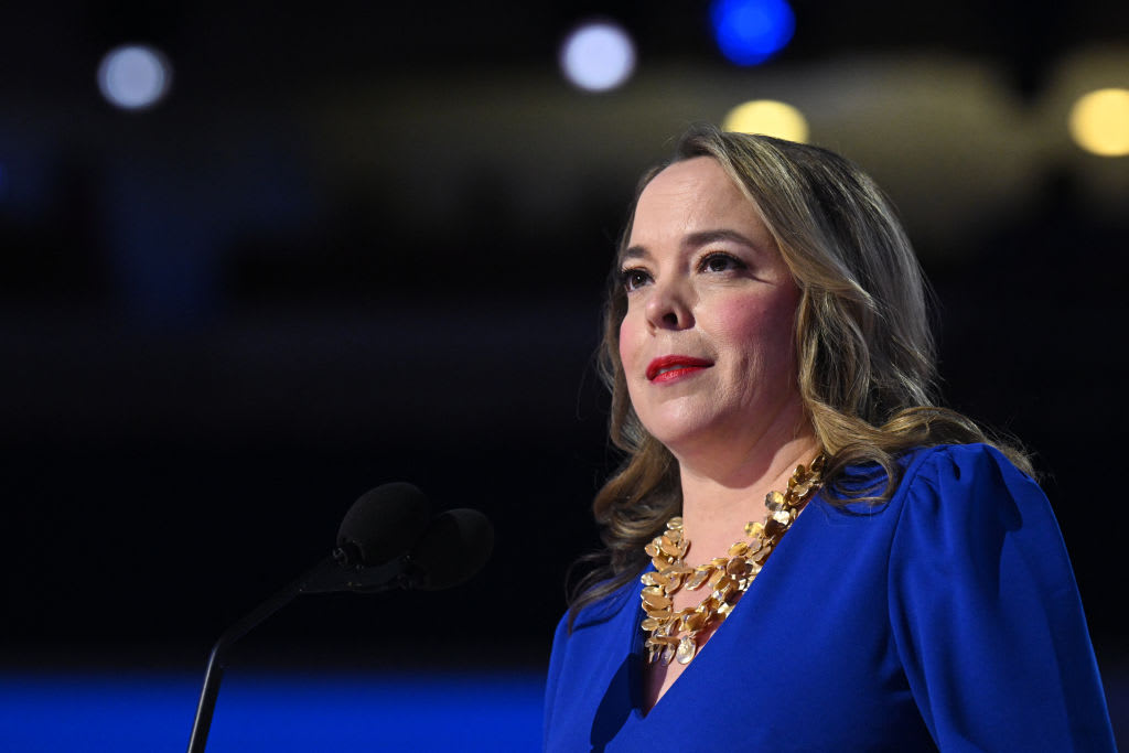 Former Trump administration national security official Olivia Troye speaks on the third day of the Democratic National Convention (DNC) in Chicago.