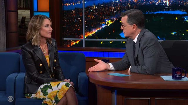 Stephen Colbert interviews Savannah Guthrie about Ronna McDaniel.