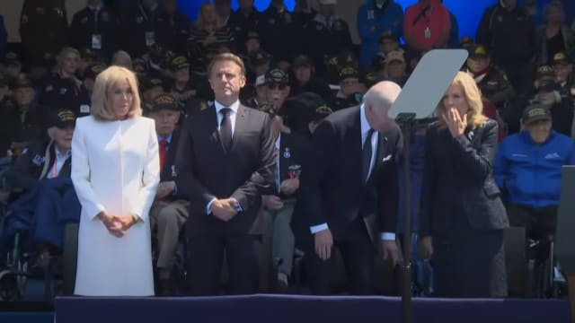 President Joe Biden at the D-Day ceremony in France. 