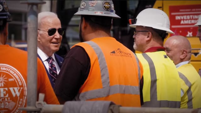 President Joe Biden speaks to union workers in a campaign ad.
