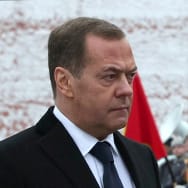Dmitry Medvedev in snowy weather.