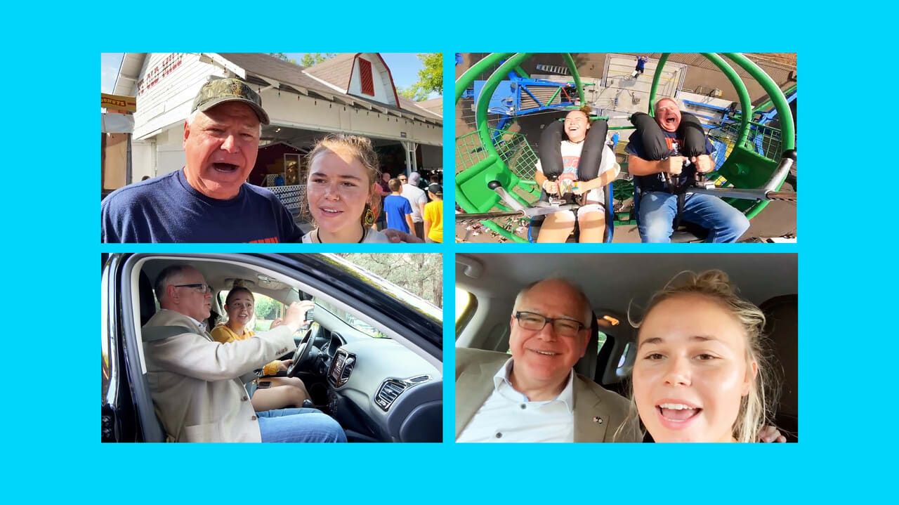 A collage of Tim Walz and his daughter Hope.