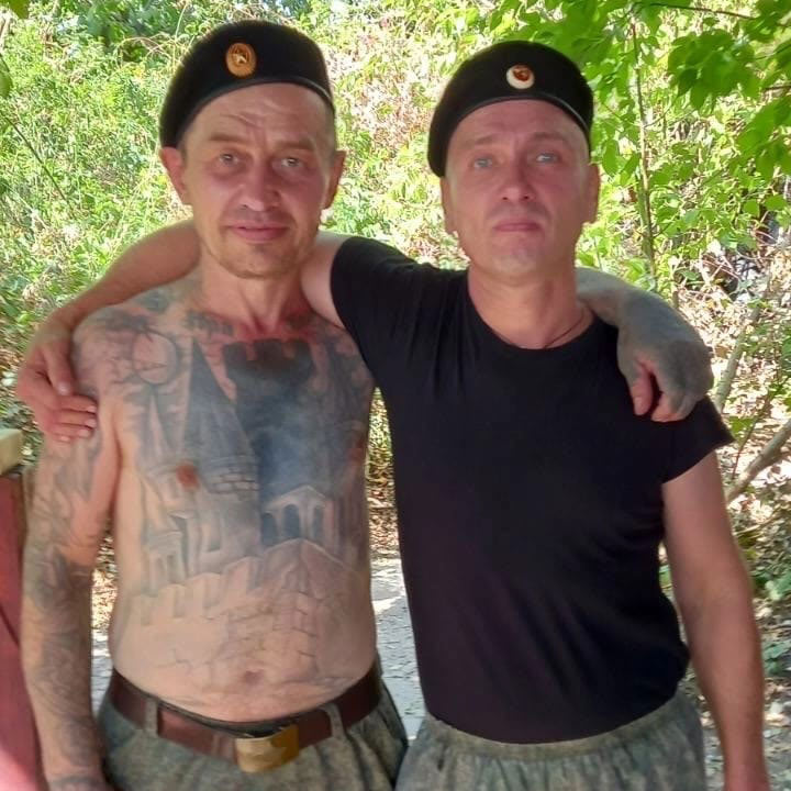 A photograph of Alexander Teploukhov, left, in Donetsk region of Ukraine.