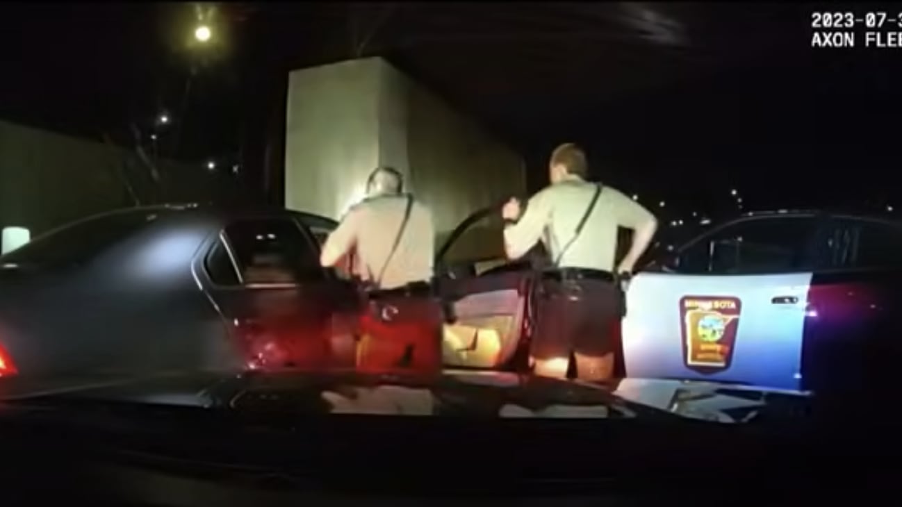 A screenshot from body cam video taken of Minnesota State troopers holding Ricky Cobb at gunpoint. 