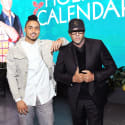 Quincy Brown, left, and Al B. Sure!, right, pose together on stage.