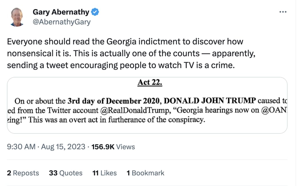 Conservative columnist Gary Abernathy tweeted this