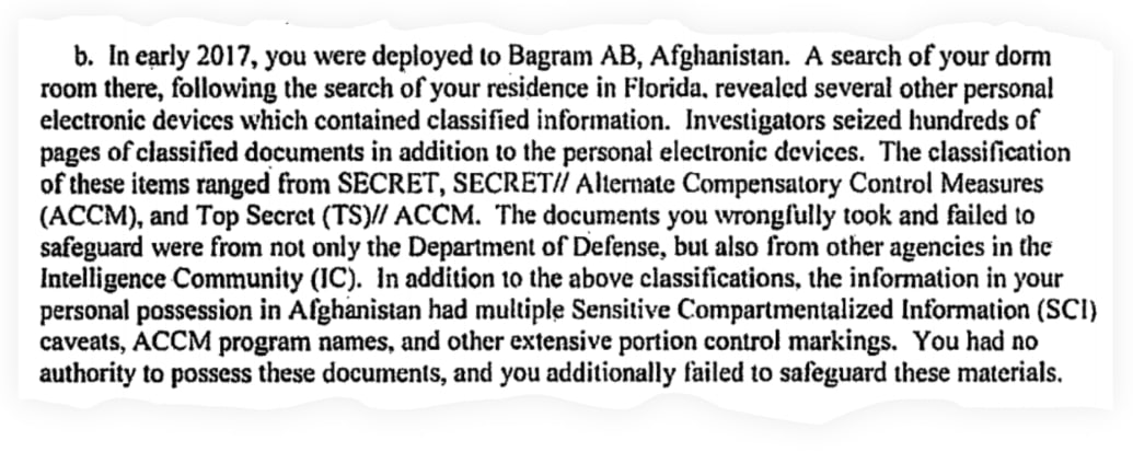 A snippet from a letter of reprimand given to Lt. Col. Robert Birchum in 2018/