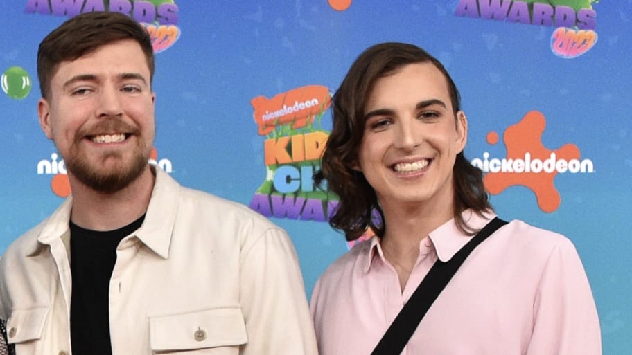 Mr. Beast (left) and Ava Kris Tyson (right) at the Nickelodeon Kid's Choice Awards in 2023. 