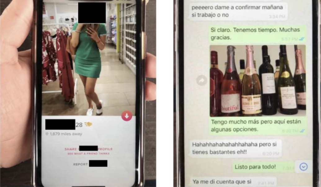 A screenshot of material investigators say they found on two of Raymond’s phones: a profile of a woman he met on a dating site, and messages with one alleged victim about alcohol.