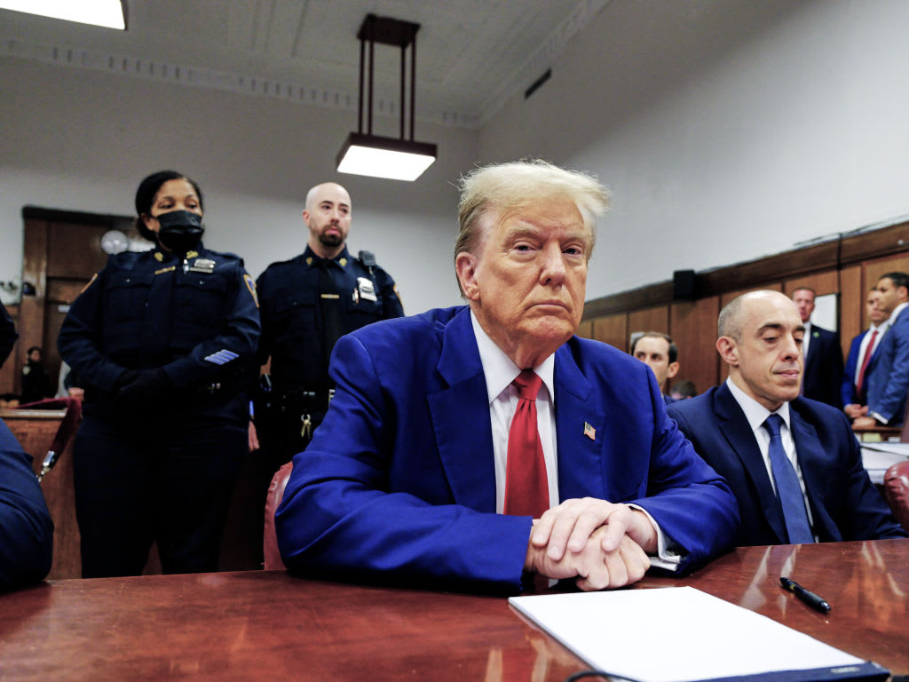 Former U.S. President Donald Trump appears in Manhattan Criminal Court during his trial for allegedly covering up hush money payments during his 2016 campaign.