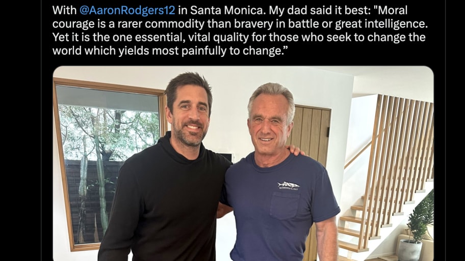 Aaron Rodgers and Robert F. Kennedy Jr. posed together for a picture in Santa Monica on Friday.