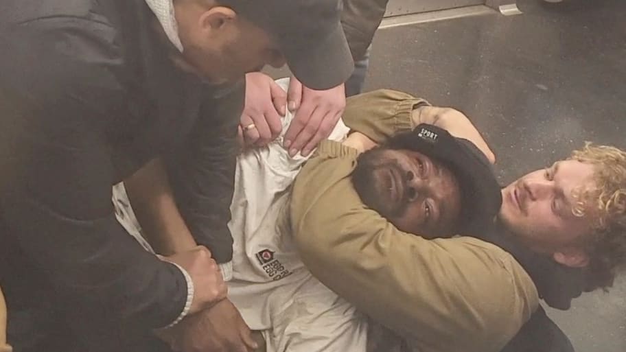 A man, identified as 30-year-old Jordan Neely, is placed in a chokehold by a fellow passenger on a subway train, in New York City, NY, U.S., May 1, 2023. in this still image obtained from a video.