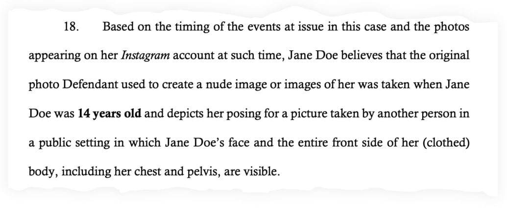 A snippet from the lawsuit filed by Jane Doe against R.G.
