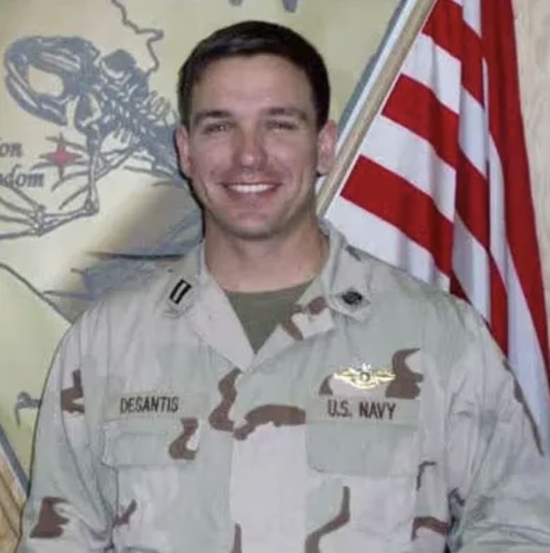 A picture of Ron DeSantis in uniform, in Iraq.