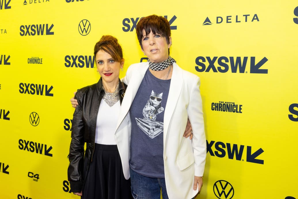 Bess Kargman and Diane Warren pose for a picture at the premiere of “Diane Warren: Relentless.”