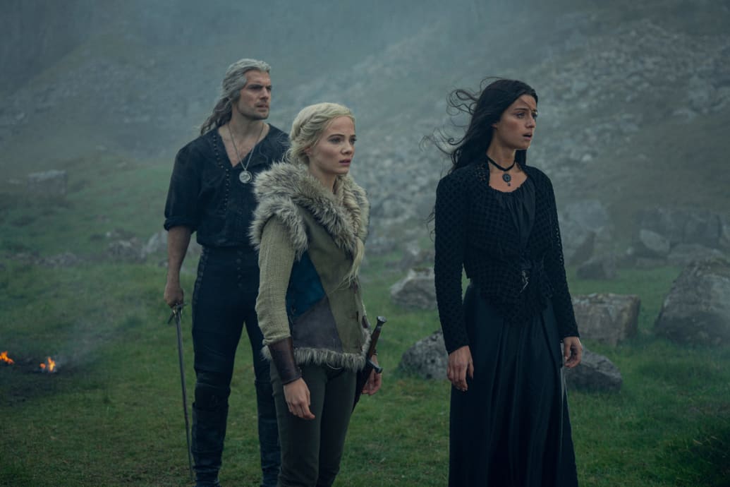 Still of Henry Cavill and his costars in The Witcher.