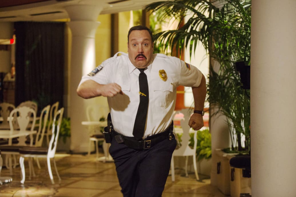 Kevin Smith as Paul Blart running through a mall in a still from ‘Paul Blart: Mall Cop 2’