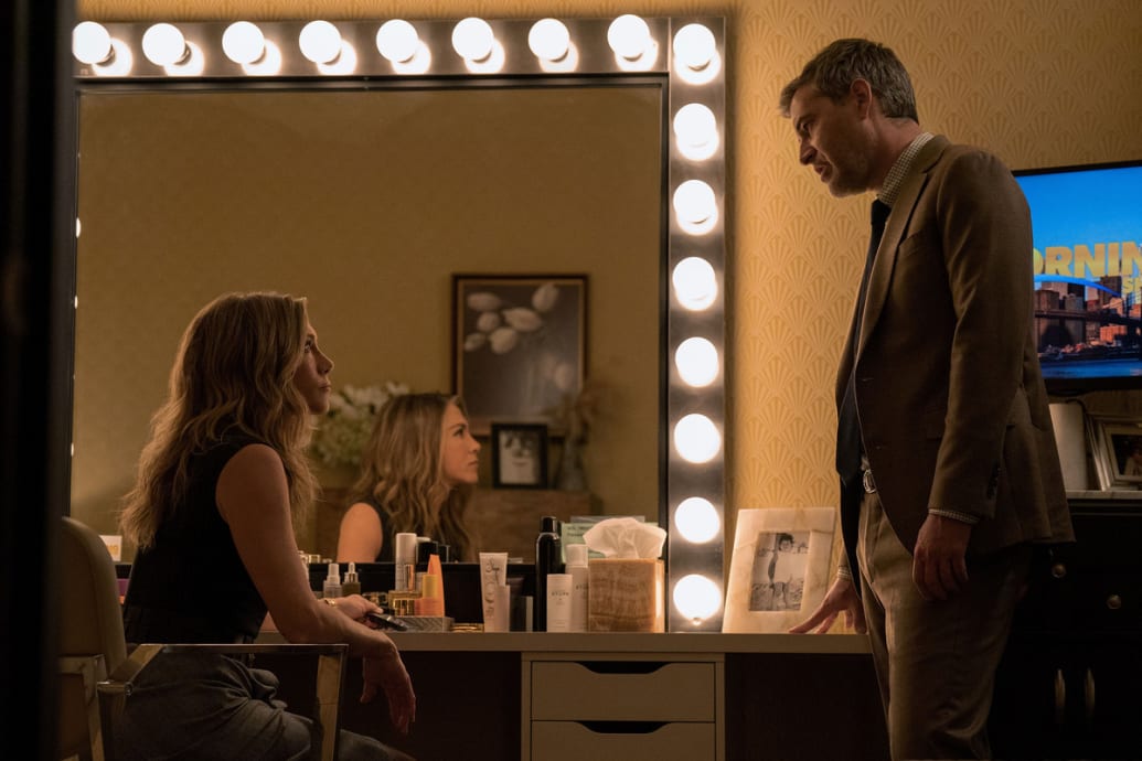Jennifer Aniston and Mark Duplass in a still from ‘The Morning Show’