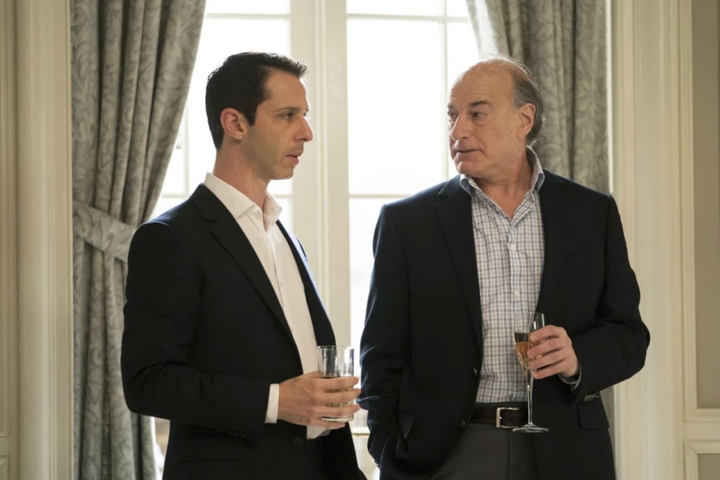 A still showing Jeremy Strong and Peter Friedman in "Succession."