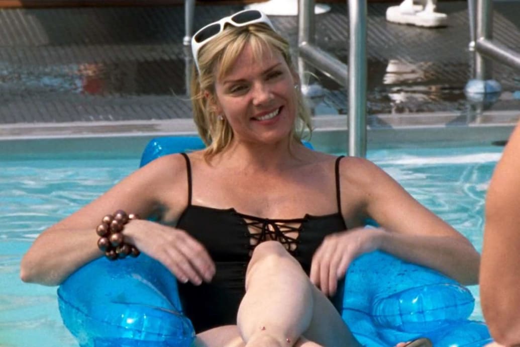 Kim Cattrall on a pool float