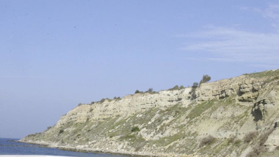 the cliffs and the beach where the British soldiers died 90 years ago in the Gallipoli peninsula 