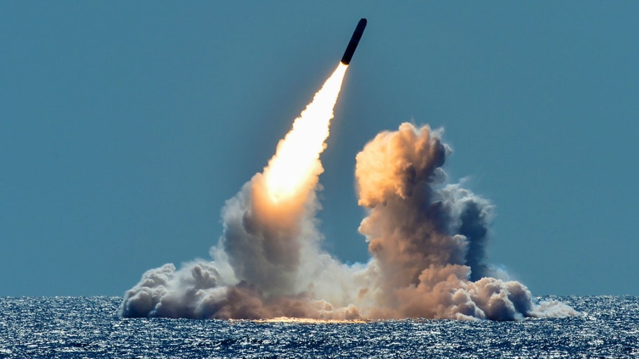 An unarmed Trident II D5 missile—a British submarine launched a missile in Florida which crashed yards away from the vessel. 