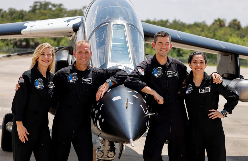 Anna Menon, Scott Poteet, commander Jared Isaacman and Sarah Gillis, crew members of Polaris Dawn