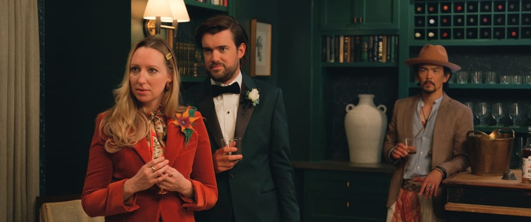 Anna Konkle, Jack Whitehall and John Cho in "The Afterparty," on Apple TV+.