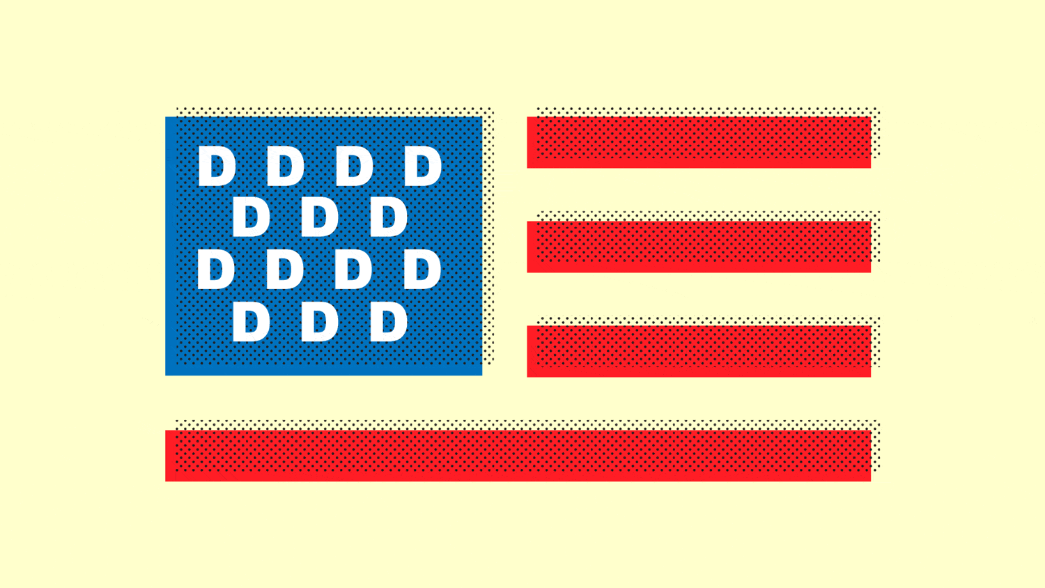 A gif of an American flag with D’s instead of stars that flips to R’s and back