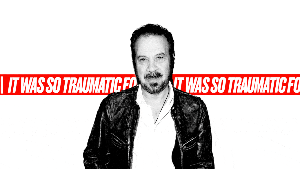 Pic of Edward Zwick with ticker tape copy reading, "It was so traumatic for me."