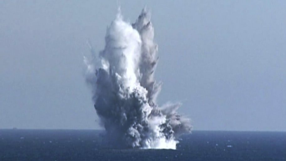  Korean Central News Agency (KCNA) showing a blast from an underwater drone test.