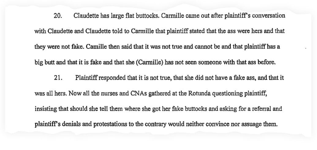 A snippet from Milouse Laguerre’s lawsuit, which is centered on a butt she insists is all-natural.